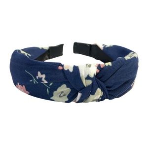 Navy Blue Floral Wide Knot Wrapped Headband
